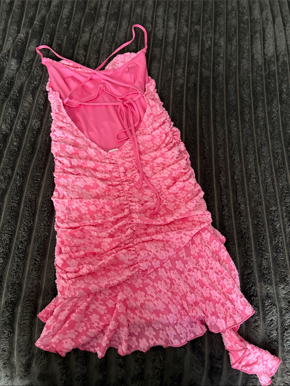 Ruched hot pink floral mini dress - Picture 2 of 7